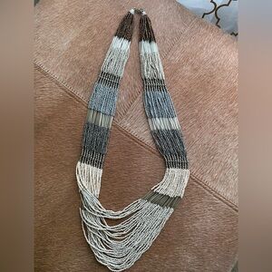 LOFT Black, Gray, and Cream Beaded Necklace